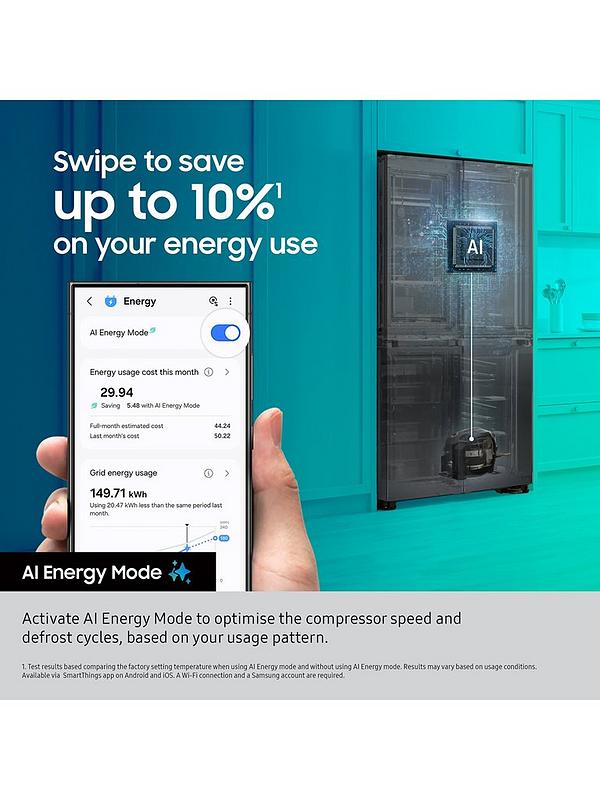 Samsung Series 6 SpaceMax RS70F65QEFEU Wifi Connected Total No Frost American Fridge Freezer - Black - E Rated - Image 4